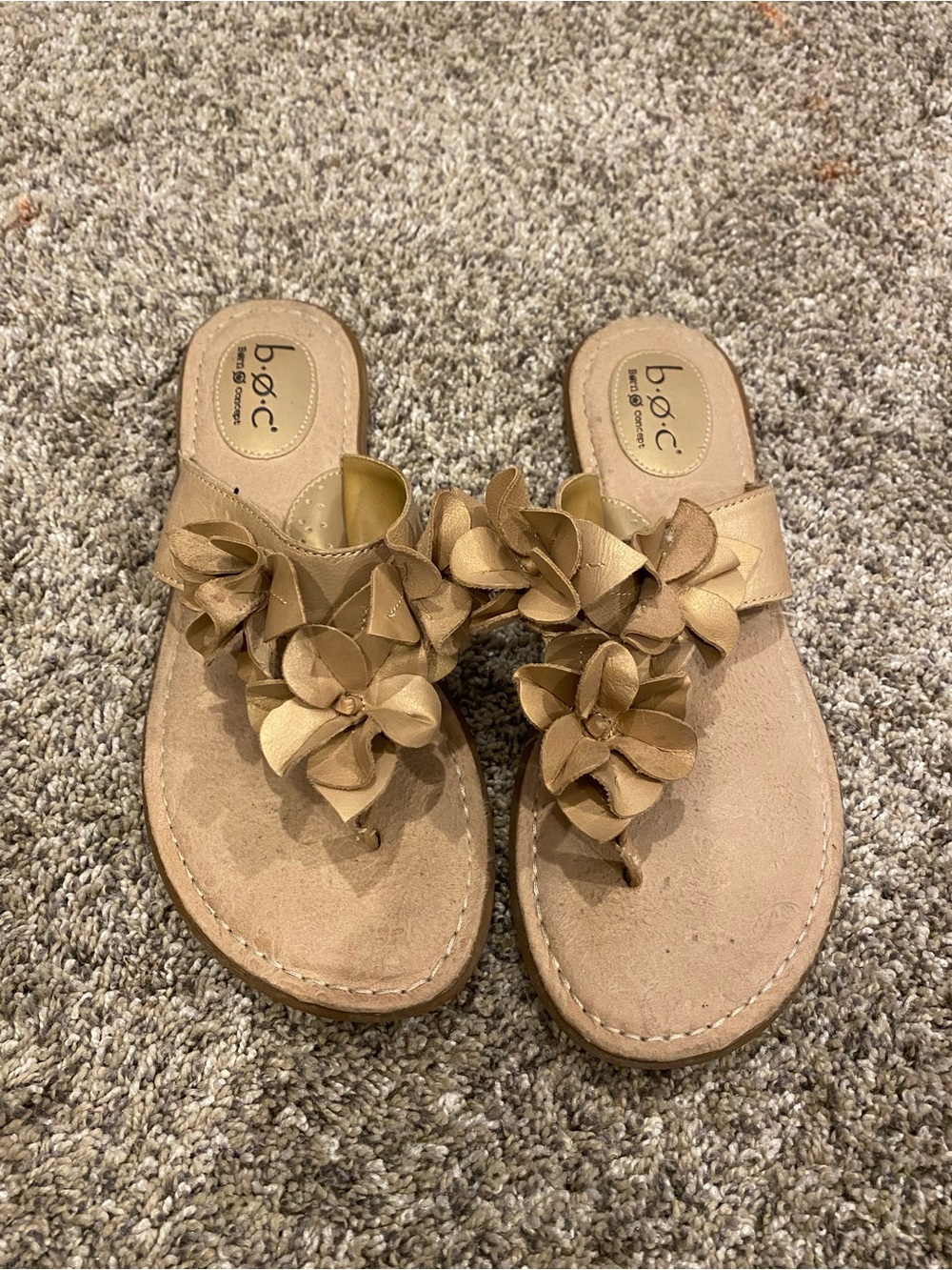 b.o.c. Tan Floral Leather Slide Sandals
